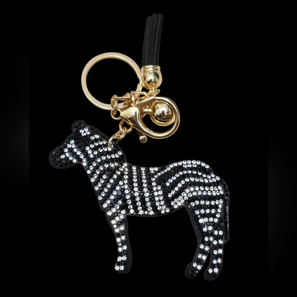 Elegant Black and Silver Zebra Bag Charm Keychain